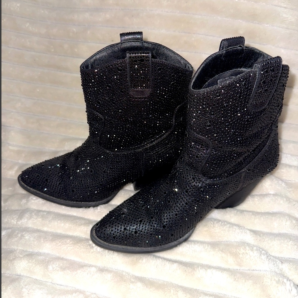 Black Rhinestone Embellished Women's Boots
